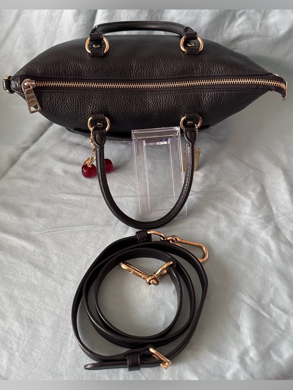 COACH Mini Emma Satchel (F31466) Pebbled Leather with Cherry Charm - Picture 5 of 13